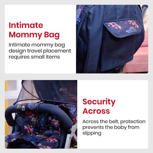 [Refurbished] StarAndDaisy Sunrise Baby Stroller and Pram with Extended Mosquito Net and Ultra Soft Cushions & Reversible Handlebar (Blue Print | Beta) - Image 5