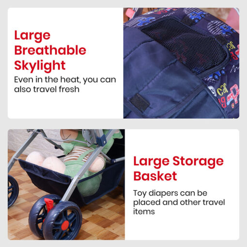 [Refurbished] StarAndDaisy Sunrise Baby Stroller and Pram with Extended Mosquito Net and Ultra Soft Cushions & Reversible Handlebar (Blue Print | Beta) - Image 4