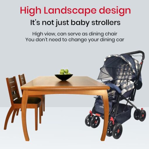 [Refurbished] StarAndDaisy Sunrise Baby Stroller and Pram with Extended Mosquito Net and Ultra Soft Cushions & Reversible Handlebar (Blue Print | Beta) - Image 3