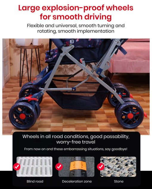 [Refurbished] StarAndDaisy Sunrise Baby Stroller and Pram with Extended Mosquito Net and Ultra Soft Cushions & Reversible Handlebar (Blue Print | Beta) - Image 14