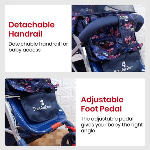 [Refurbished] StarAndDaisy Sunrise Baby Stroller and Pram with Extended Mosquito Net and Ultra Soft Cushions & Reversible Handlebar (Blue Print | Beta) - Image 8
