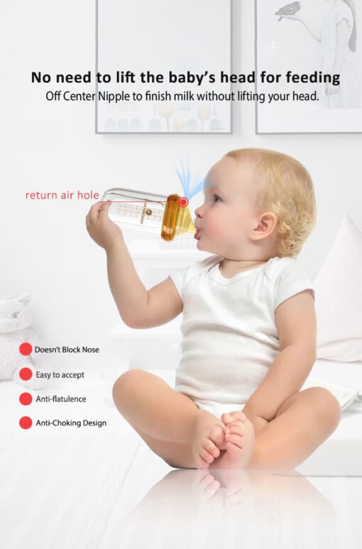 StarAndDaisy Powder Skin Feeding Bottle with With Soft Silicone BPA Free Bottle and Nipple, High-Temperature Resistance, Anti-Flatulence and High Borosilicate Glass, Suitable for 6-12 Months Baby - Image 14