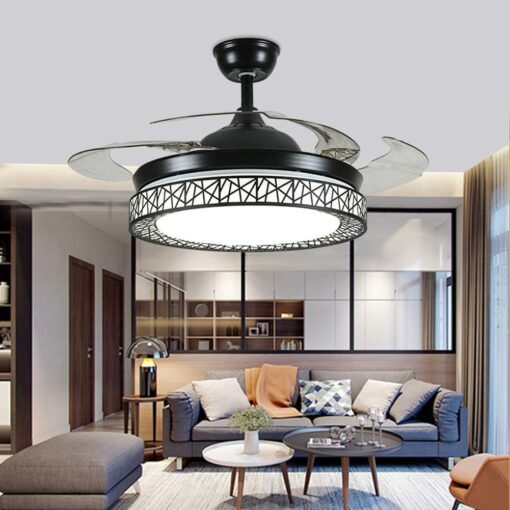 SND Home Decor Black Beast Ceiling Fan with Light, Modern Invisible Ceiling Fan Chandelier with Retractable Blade, Dimmable LED 3 Lighting 3 Speeds Change Ceiling Fans lights with Remote Control (Size - 48inch) - Image 3