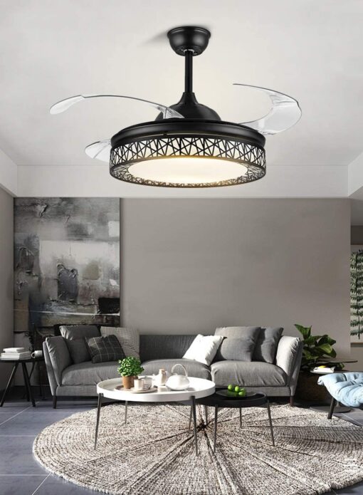 SND Home Decor Black Beast Ceiling Fan with Light, Modern Invisible Ceiling Fan Chandelier with Retractable Blade, Dimmable LED 3 Lighting 3 Speeds Change Ceiling Fans lights with Remote Control (Size - 48inch) - Image 4