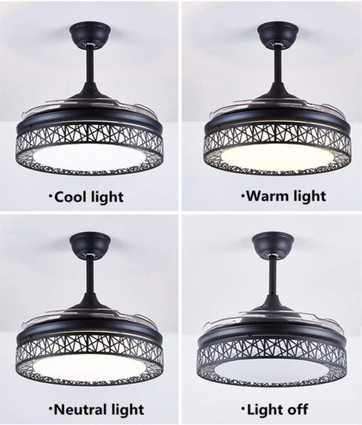 SND Home Decor Black Beast Ceiling Fan with Light, Modern Invisible Ceiling Fan Chandelier with Retractable Blade, Dimmable LED 3 Lighting 3 Speeds Change Ceiling Fans lights with Remote Control (Size - 48inch) - Image 5