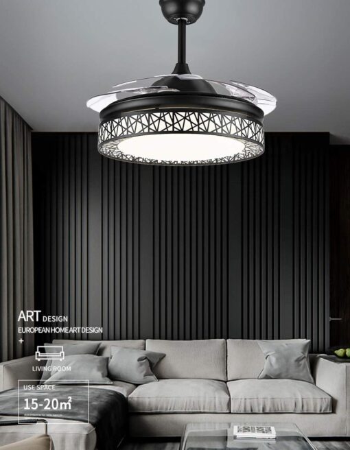 SND Home Decor Black Beast Ceiling Fan with Light, Modern Invisible Ceiling Fan Chandelier with Retractable Blade, Dimmable LED 3 Lighting 3 Speeds Change Ceiling Fans lights with Remote Control (Size - 48inch) - Image 8