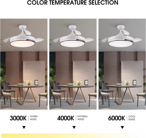 SND Home Decor Elegance Ceiling Fan with Light, Modern Invisible Ceiling Fan Chandelier with Retractable Blade, Dimmable LED 3 Lighting 3 Speeds Change Ceiling Fans lights with Remote Control (Available Size - 48in) - Image 4