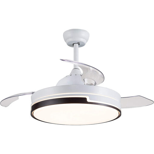 SND Home Decor Elegance Ceiling Fan with Light, Modern Invisible Ceiling Fan Chandelier with Retractable Blade, Dimmable LED 3 Lighting 3 Speeds Change Ceiling Fans lights with Remote Control (Available Size - 48in)