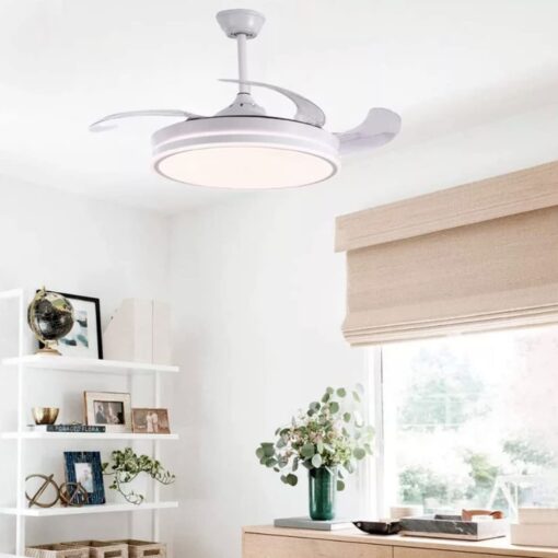 SND Home Decor Elegant White Ceiling Fan with Light, Modern Invisible Ceiling Fan Chandelier with Retractable Blade, Dimmable LED 3 Lighting 3 Speeds Change Ceiling Fans lights with Remote Control (Available Size - 48in) - Image 2