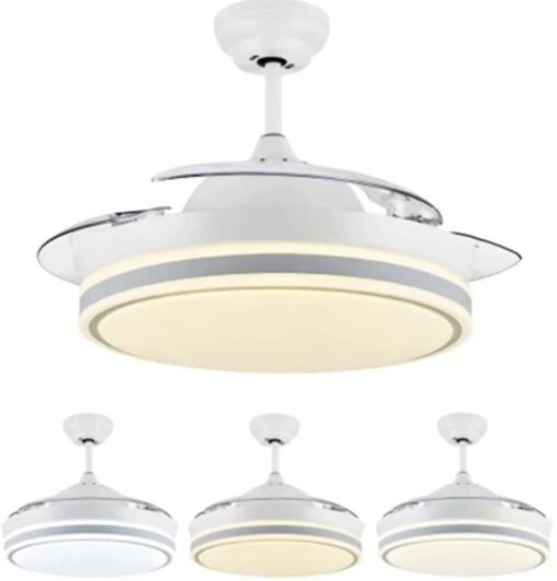 SND Home Decor Elegant White Ceiling Fan with Light, Modern Invisible Ceiling Fan Chandelier with Retractable Blade, Dimmable LED 3 Lighting 3 Speeds Change Ceiling Fans lights with Remote Control (Available Size - 48in) - Image 3