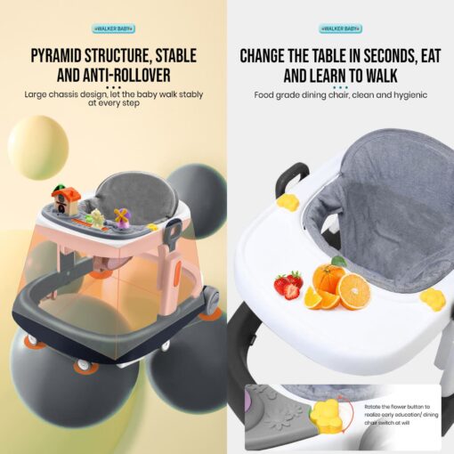 StarAndDaisy Baby's Charm 'The Elegant Walker' with Height Adjustment, Breathable Cushioned seat, Anti-O-Leg Design, Early Education Music/ Toy Tray, Foot Cushion, Foldable (Black) - Image 6