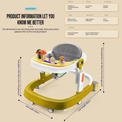 StarAndDaisy Best Baby Walker Height Adjustment, Elegant Walker for Baby with Cushioned Seat, Anti-O-Leg Design & Music Toy Tray - Metallic Gold - Image 7