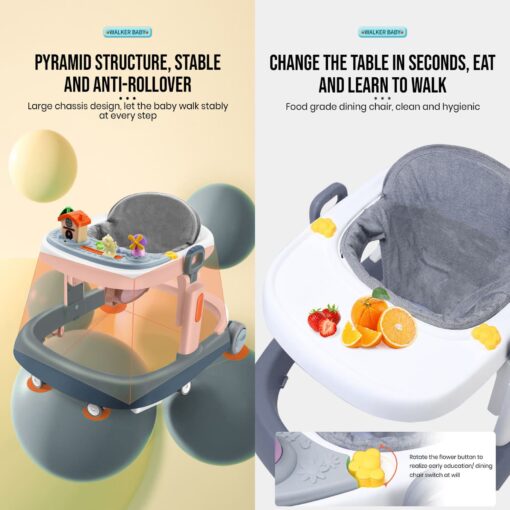 StarAndDaisy Baby's Charm 'The Elegant Walker' with Height Adjustment, Breathable Cushioned seat, Anti-O-Leg Design, Early Education Music/ Toy Tray, Foot Cushion, Foldable (Metallic Silver) - Image 6