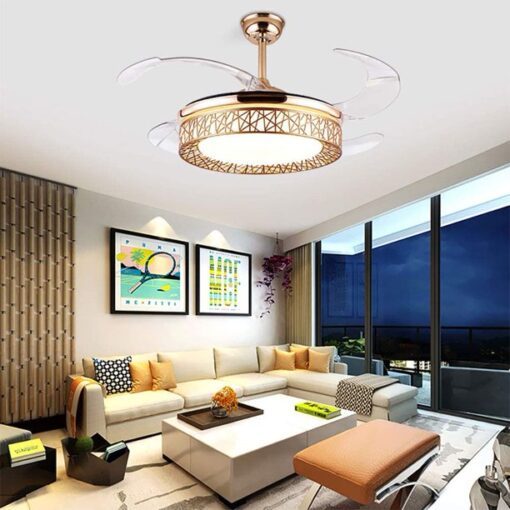 SND Home Decor Golden Angel Ceiling Fans 4 Retractable Blades LED Ceiling Fan Three Color Change Crystal Chandelier with Remote Control (Gold | Size - 36inch) - Image 6