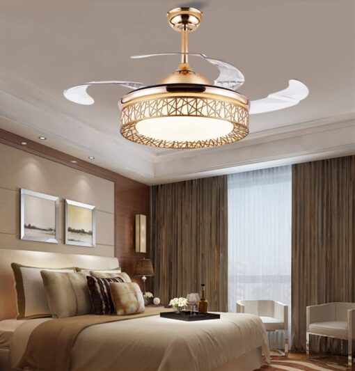 SND Home Decor Golden Angel Ceiling Fans 4 Retractable Blades LED Ceiling Fan Three Color Change Crystal Chandelier with Remote Control (Gold | Size - 36inch) - Image 7