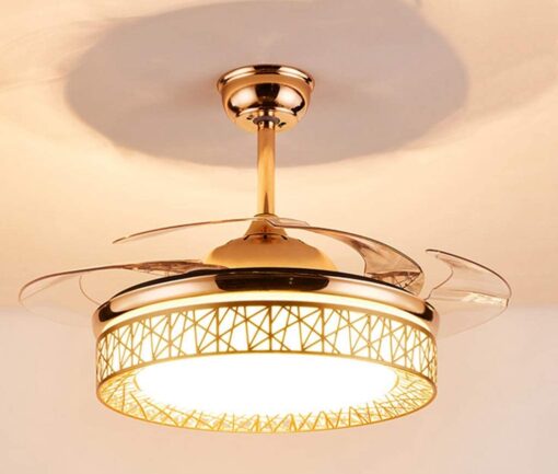 SND Home Decor Golden Angel Ceiling Fans 4 Retractable Blades LED Ceiling Fan Three Color Change Crystal Chandelier with Remote Control (Gold | Size - 36inch) - Image 3