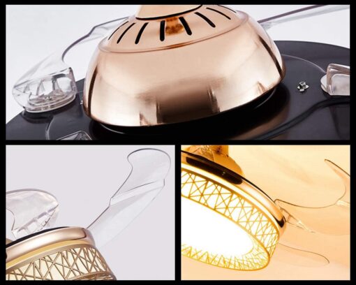 SND Home Decor Golden Angel Ceiling Fans 4 Retractable Blades LED Ceiling Fan Three Color Change Crystal Chandelier with Remote Control (Gold | Size - 36inch) - Image 4