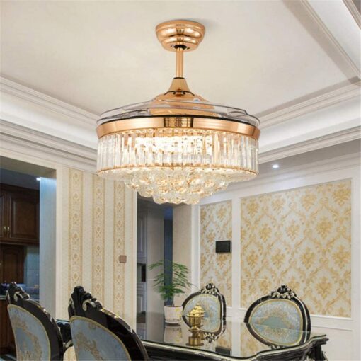 SND Home Decor Luxury Crystal Ceiling Fan with Light Remote Control Retractable Blades Lighting Fixtures 3 Speeds 3 Color Changes Luxury Chandelier , Silent Motor With LED Bulbs Included (Gold | 42inch) - Image 3