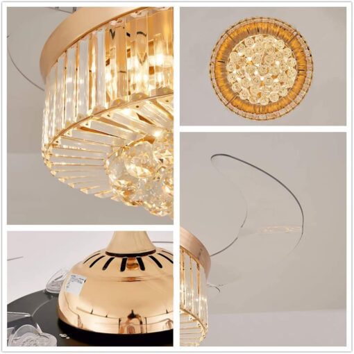 SND Home Decor Luxury Crystal Ceiling Fan with Light Remote Control Retractable Blades Lighting Fixtures 3 Speeds 3 Color Changes Luxury Chandelier , Silent Motor With LED Bulbs Included (Gold | 42inch) - Image 6