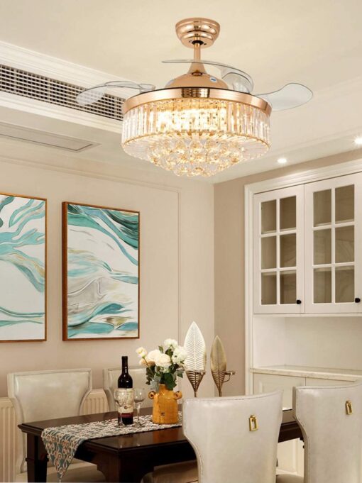 SND Home Decor Luxury Crystal Ceiling Fan with Light Remote Control Retractable Blades Lighting Fixtures 3 Speeds 3 Color Changes Luxury Chandelier , Silent Motor With LED Bulbs Included (Gold | 42inch) - Image 8