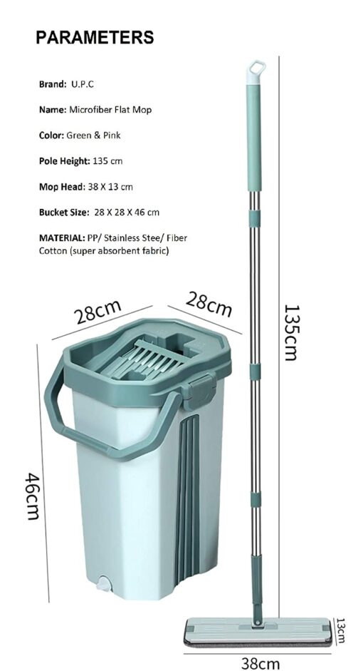 SND Homes Saver Combo: Flat Spin Super-absorbent Microfiber Pads Mop with Bucket and Standing Rotatable Broom Sweep Set ( 38X12.5 cm, Green) - Image 7