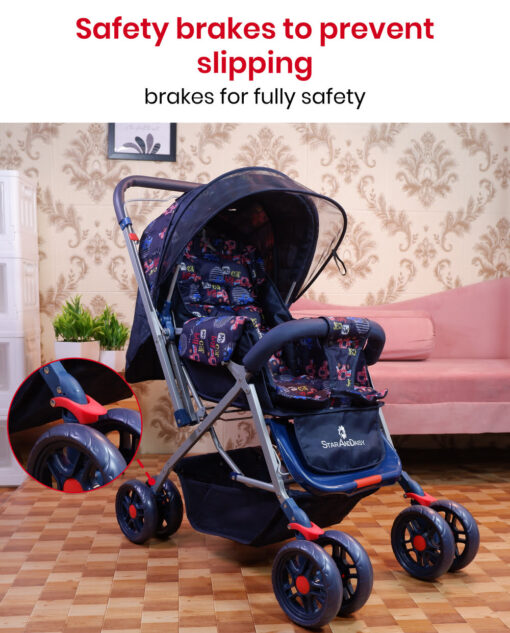 [Refurbished] StarAndDaisy Sunrise Baby Stroller and Pram with Extended Mosquito Net and Ultra Soft Cushions & Reversible Handlebar (Blue Print | Beta) - Image 12