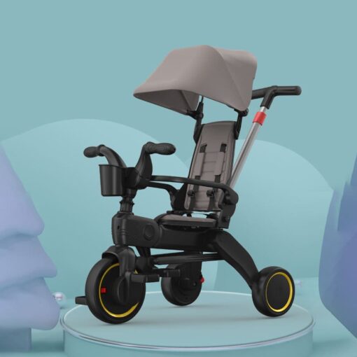 StarAndDaisy 5-in-1 Compact Multifunctional Foldable Children's Tricycle/ Trikes for Kids with Canopy with Dual Storage Basket & Ultra Soft Cushion Seat with Seat Belt, Footrest, Parental Control Handle, Baby Trike for Boys Girls of 1.5 to 5 Years (Gray)