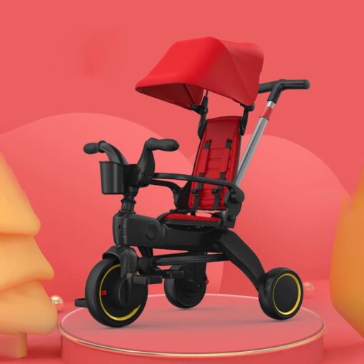 StarAndDaisy 5-in-1 Compact Multifunctional Foldable Children's Tricycle/ Trikes for Kids with Canopy with Dual Storage Basket & Ultra Soft Cushion Seat with Seat Belt, Footrest, Parental Control Handle, Baby Trike for Boys Girls of 1.5 to 5 Years (Red)