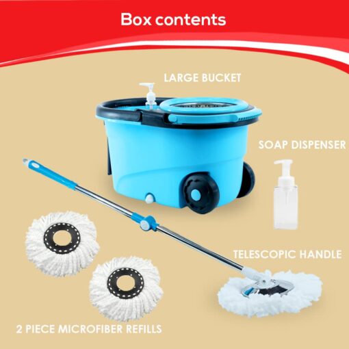 SND Homes Pureatic by SND Homes Spin mop with Bucket, Stainless Steel Wringer and mop hat, 2 Refills, Easy disassembly Modular Design, Long-Life - Image 3