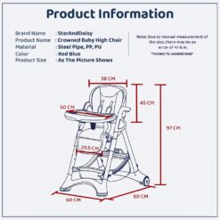 Crowned Baby High Chair by StarAndDaisy for Kids 0.5 Yrs to 6 Yrs Eat, Play & Rest Baby Chair Red & Blue