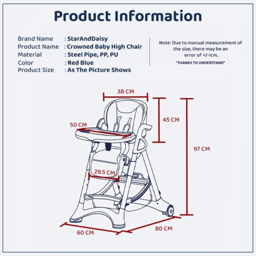 Crowned Baby High Chair by StarAndDaisy for Kids 0.5 Yrs to 6 Yrs Eat, Play & Rest Baby Chair Red & Blue