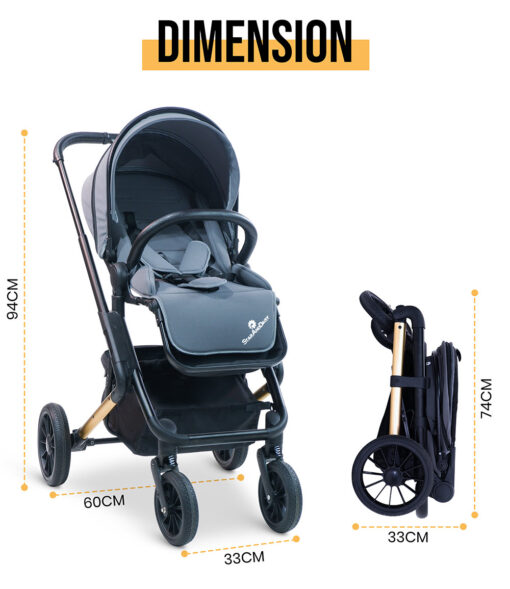 StarAndDaisy Cosmo Baby Stroller one press easy fold and large rear wheel, with Foot break, Foot Rest and basket for storage (Grey) - Image 15