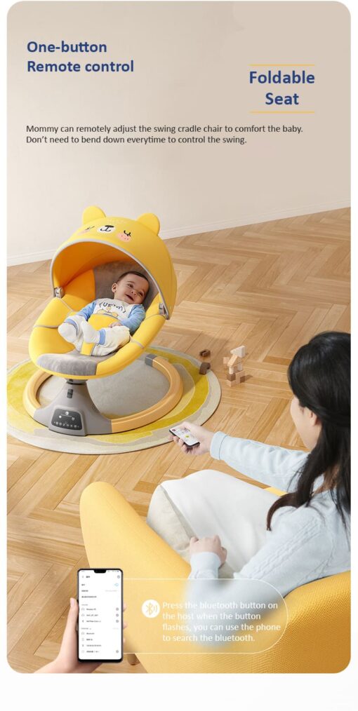 [Refurbished] StarAndDaisy 2-in-1 Premium Modern Automatic Electric Baby Swing Rocker Cradle with Detachable Dining Tray & Sunshade &  Mosquito Net, Baby Rocker with Smart Touch Panel & Bluetooth Enabled Music and Remote Control (Yellow) - Image 10