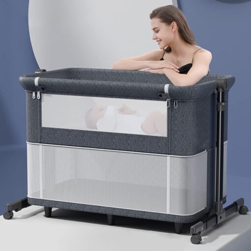 [Refurbished] StarAndDaisy 10-in-1 Baby Crib playpen - Folding Baby Bed Cot with Detachable Mosquito net (Mink Grey)
