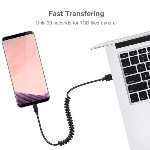 Yugao X-51 USB Cable Spring Extension Landline Charger Cord For iPhone XS 8 7 6 USB Type C Micro USB Data Fast Charging Mobile Phone Cable (Blank) - Image 3