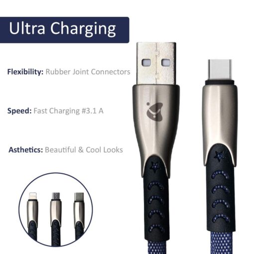 YUGAO X-58 Flat Nylon Braided Fast Charging + High Speed Data Sync Type C USB Cable (Blue)