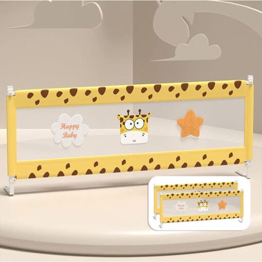 StarAndDaisy Premium Heightened Bed Guardrail- With Lift, Snap Design, Seamless connection with mattress for newborn till 12 years (Giraffe| Pack Of 2 | 1.5m)