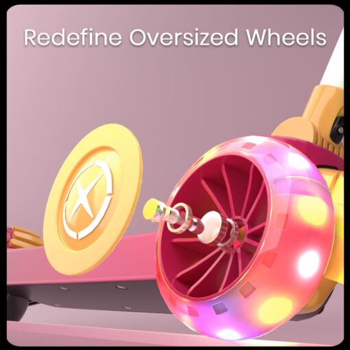 StarAndDaisy Glider Toddler Scooter for Kids Ages 3-12 Years Old Boy Girl with 3 Wheel LED Lights, Extra-Wide Childrens Foldable Kick Scooter Kids Ages 3-12 with 5 Adjustable Height and Lean-to-Steer (Yellow & Pink) - Image 5