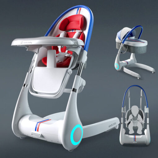 StarAndDaisy Exclusive Four in one Convertible High chair Can be used as a high chair/ Bassinet/Swing/walker with Music, Self-luminous Lights, and Futuristic Design, Ages 6 Months+ (Red)