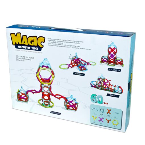 Magic Magnetic Building Blocks Set, 60 Piece Curved Magnetic Tiles, STEM Educational Construction Toy - Image 2