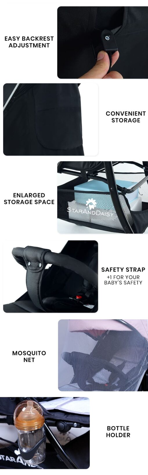 [Refurbished] StarAndDaisy Mompush Lightweight Travel Luxury Stroller, Compact One-Hand Fold, Reclining Seat and XL Canopy, & Cup Holder (Yellow) - Image 9