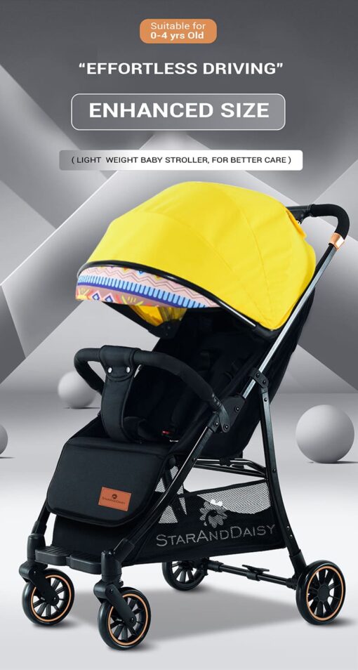 [Refurbished] StarAndDaisy Mompush Lightweight Travel Luxury Stroller, Compact One-Hand Fold, Reclining Seat and XL Canopy, & Cup Holder (Yellow) - Image 11