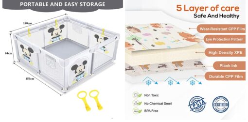 StarAndDaisy Combo Baby Playpen and Playmat , playmat with reversible design and assorted prints and Playpen for Kids with Smart Folding & Safety Lock  for Upto 4 Yr kid (  150*180 cm | 10mm ) - Image 9
