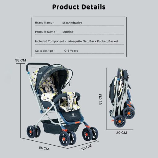 [Refurbished] StarAndDaisy Sunrise Baby Stroller and Pram with Extended Mosquito Net and Ultra Soft Cushions & Reversible Handlebar (Spectrum Multicolor) - Image 9