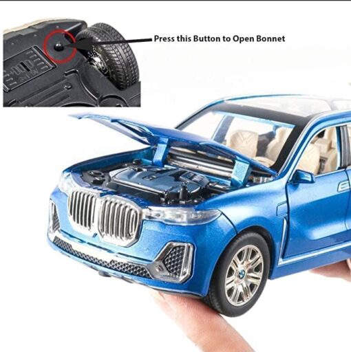 Diecast Metal Pullback Mini Toy Car for Kids with Openable Doors & Light, Music, Toys for Kids & Boys (BMW 1:24 X7 Red) - Image 5