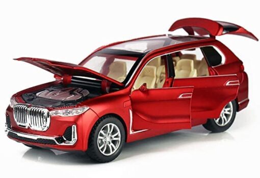 Diecast Metal Pullback Mini Toy Car for Kids with Openable Doors & Light, Music, Toys for Kids & Boys (BMW 1:24 X7 Red) - Image 4