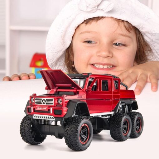 Toy Car for Kids - Diecast Exclusive Metal Pull Back Car Scale Model with Sound & Light, Mini Auto Toys for Kids (1:24 AMG 6x6 - White) - Image 6