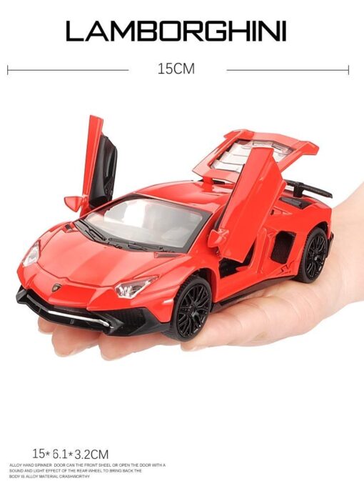 Diecast Metal Pullback Lamborghini Toy Car for Kids with Openable Doors & Light, Music, Toys for Boys & Kids (1:24 X7 Red) - Image 3