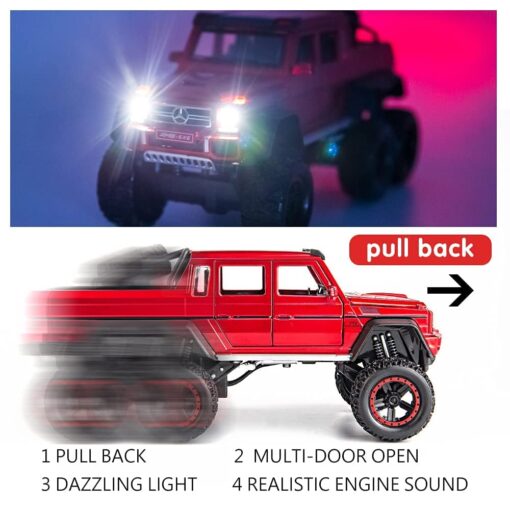 Toy Car for Kids - Diecast Exclusive Metal Pull Back Car Scale Model with Sound & Light, Mini Auto Toys for Kids (1:24 AMG 6x6 - White) - Image 4