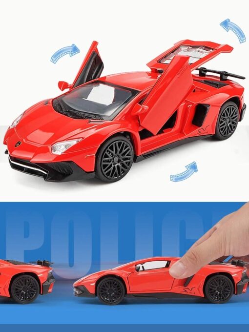 Diecast Metal Pullback Lamborghini Toy Car for Kids with Openable Doors & Light, Music, Toys for Boys & Kids (1:24 X7 Red) - Image 5